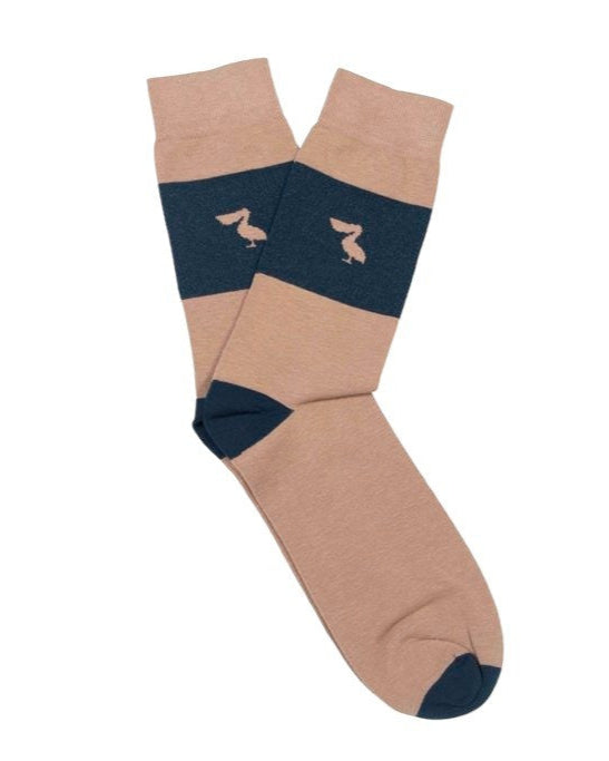 CALCETINES BEIGE BANDA AZUL