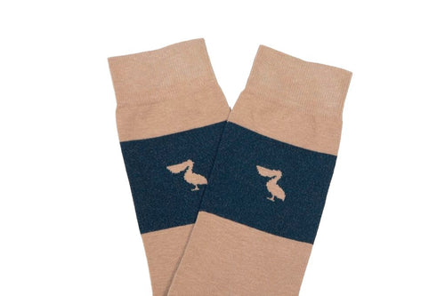 CALCETINES BEIGE BANDA AZUL