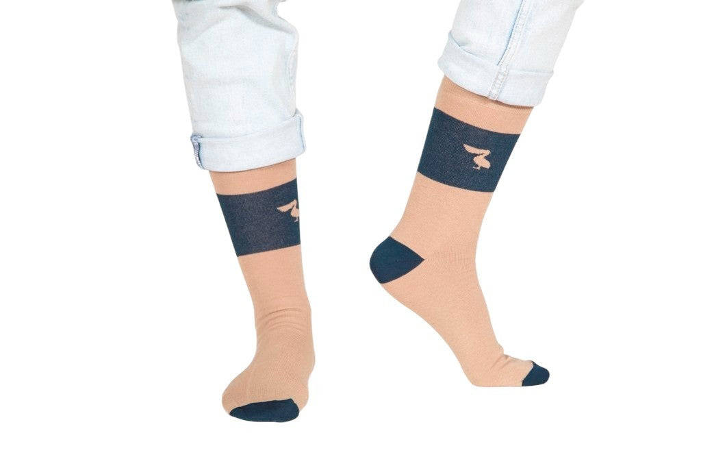 CALCETINES BEIGE BANDA AZUL