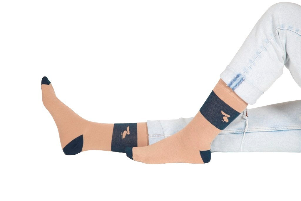 CALCETINES BEIGE BANDA AZUL