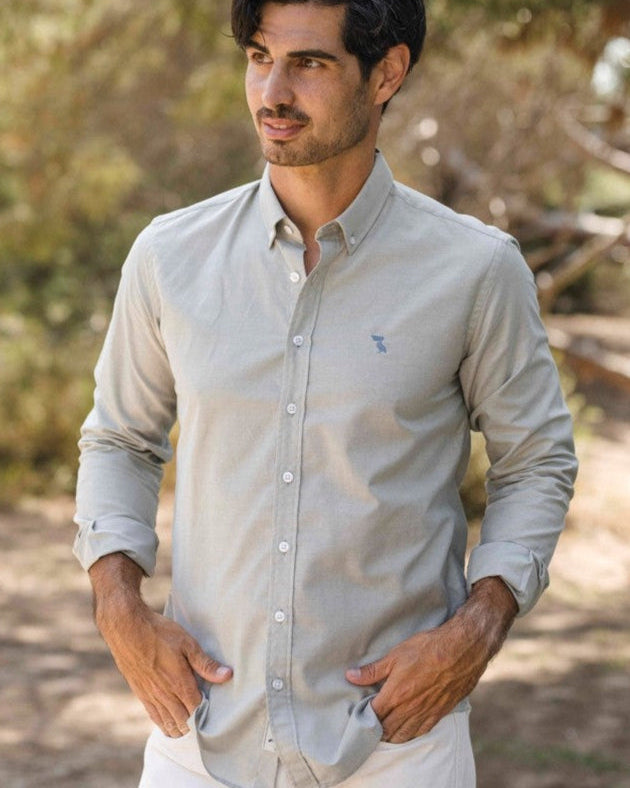 CAMISA VERDE GRISÁCEO PELICANO AZUL