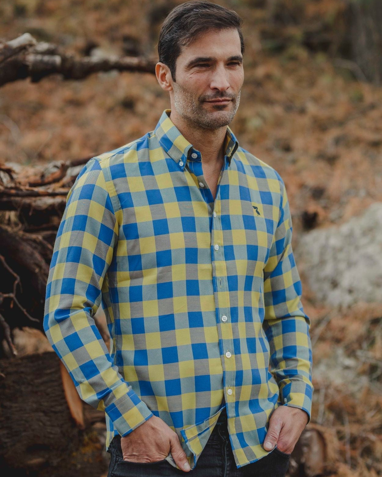 CAMISA CUADROS AMARILLO Y AZUL
