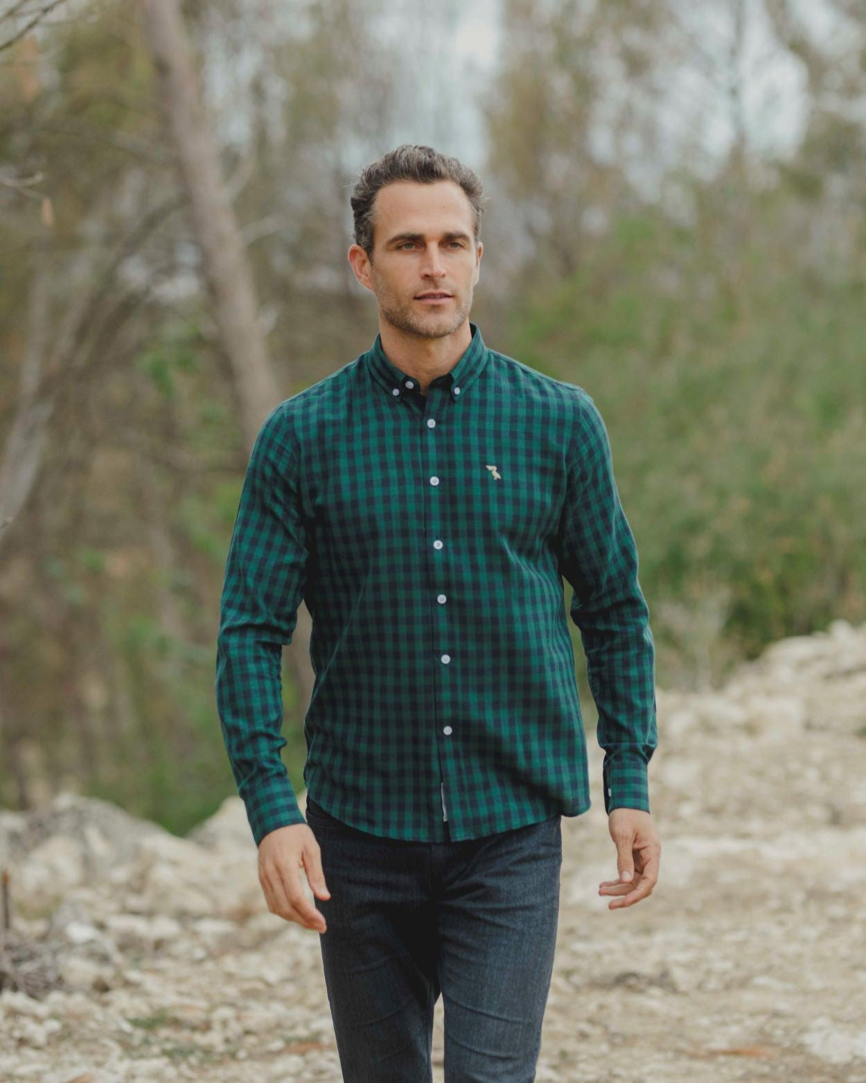 CAMISA CUADROS VERDE PELICANO BEIGE